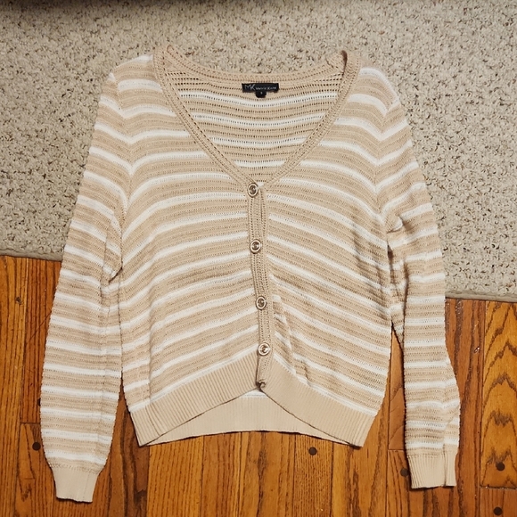 MK Metric Knits Sweaters - Beige Striped Cardigan